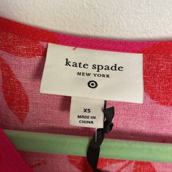 NWT XS Kate Spade New York Target Classic Rose Linen Maxi Dress Pink Red - Picture 5 of 10